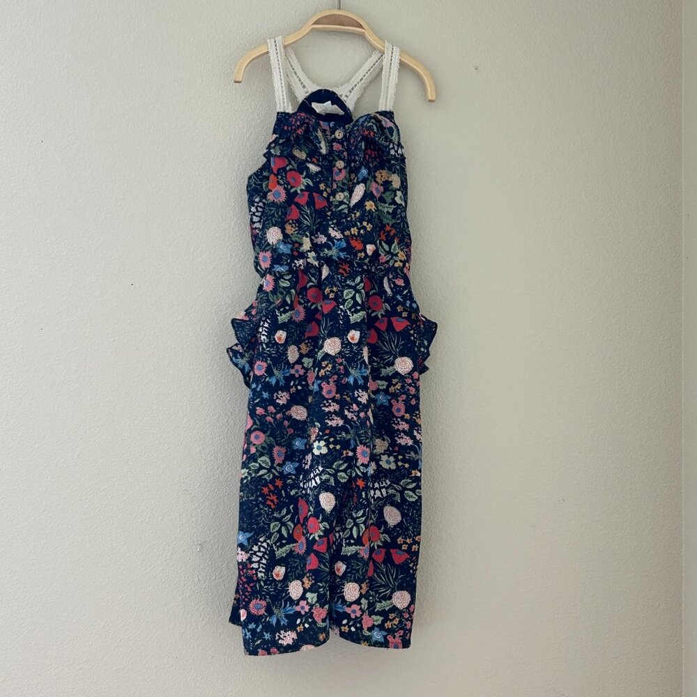 Hannah Banana by Sara Sara Jumpsuit Girl Size 4 Floral Ruffle Pockets Sleeveless